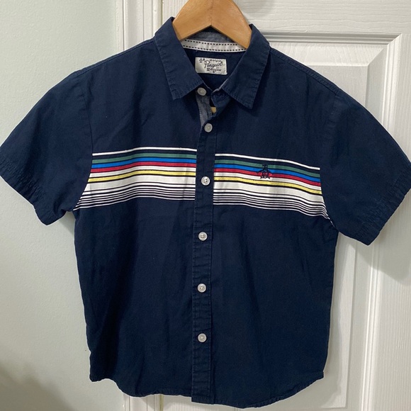 Boy’s Navy Penguin Top Shirt Sz 7 - Picture 1 of 2